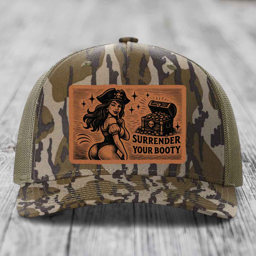 Surrender Your Booty - Leather Patch Hat - Rawhide to Black Patch - Richardson 112PFP Snapback Trucker Hat