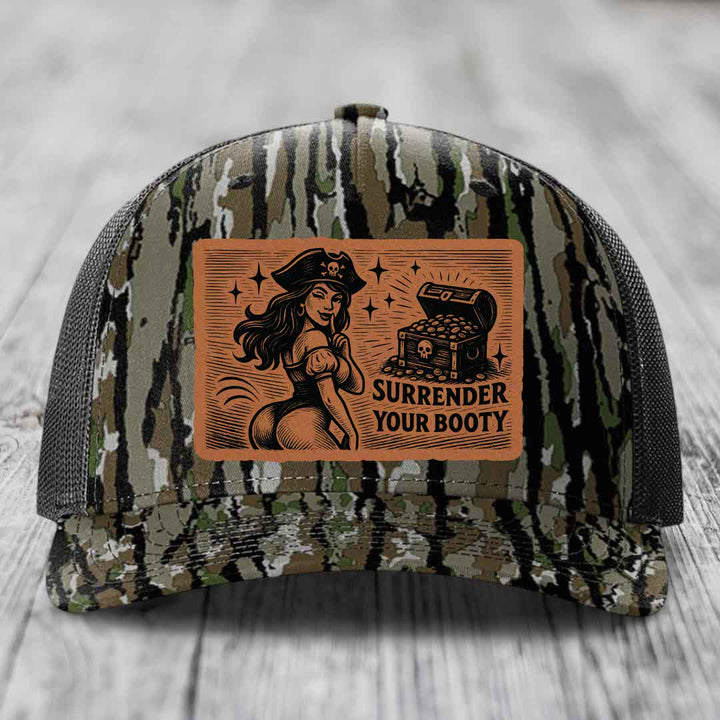 Surrender Your Booty - Leather Patch Hat - Rawhide to Black Patch - Richardson 112PFP Snapback Trucker Hat