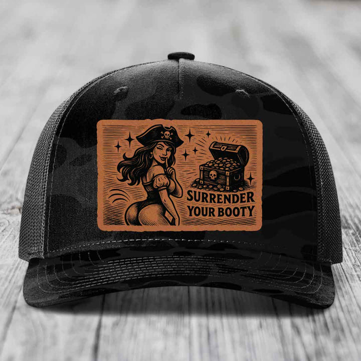Surrender Your Booty - Leather Patch Hat - Rawhide to Black Patch - Richardson 112PFP Snapback Trucker Hat