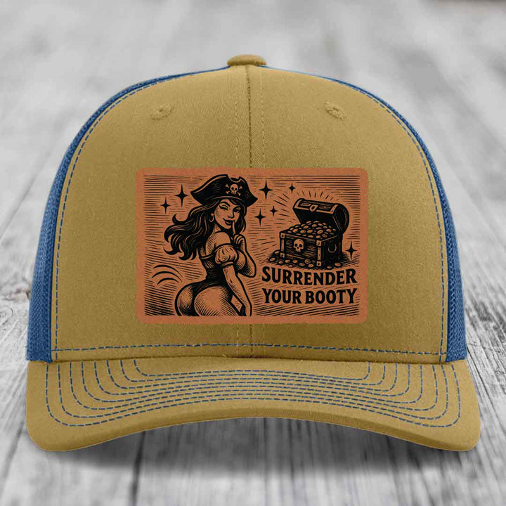 Surrender Your Booty - Leather Patch Hat - Rawhide to Black Patch - Richardson 112 Snapback Trucker Hat