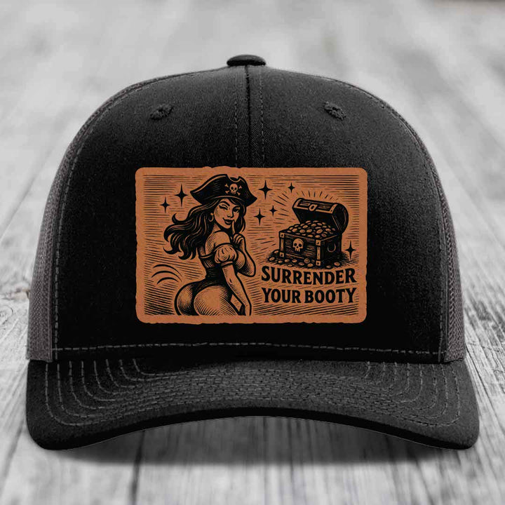 Surrender Your Booty - Leather Patch Hat - Rawhide to Black Patch - Richardson 112 Snapback Trucker Hat