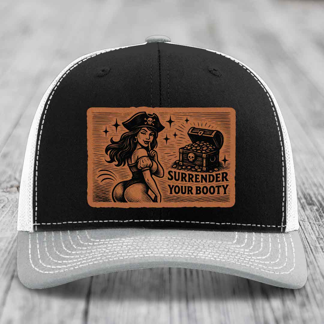 Surrender Your Booty - Leather Patch Hat - Rawhide to Black Patch - Richardson 112 Snapback Trucker Hat