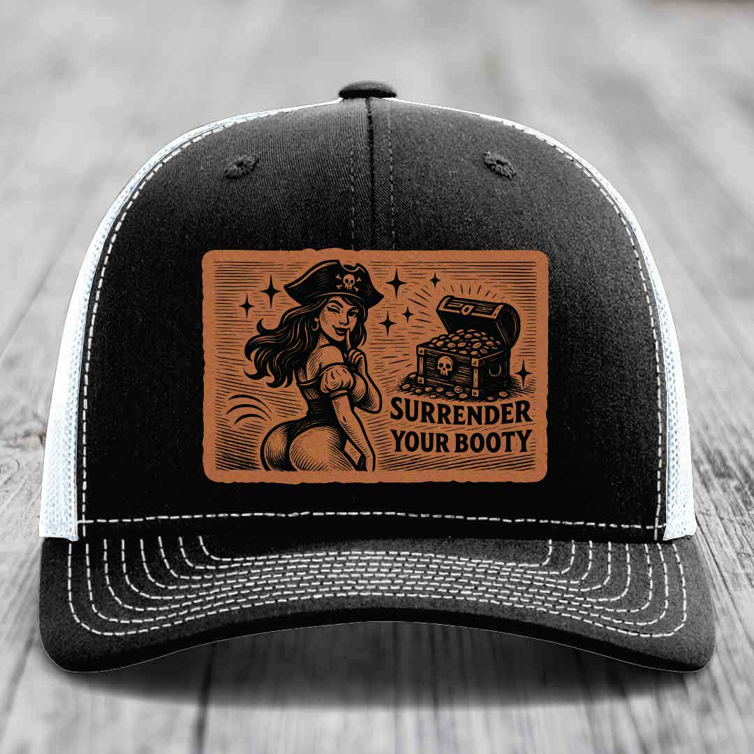 Surrender Your Booty - Leather Patch Hat - Rawhide to Black Patch - Richardson 112 Snapback Trucker Hat