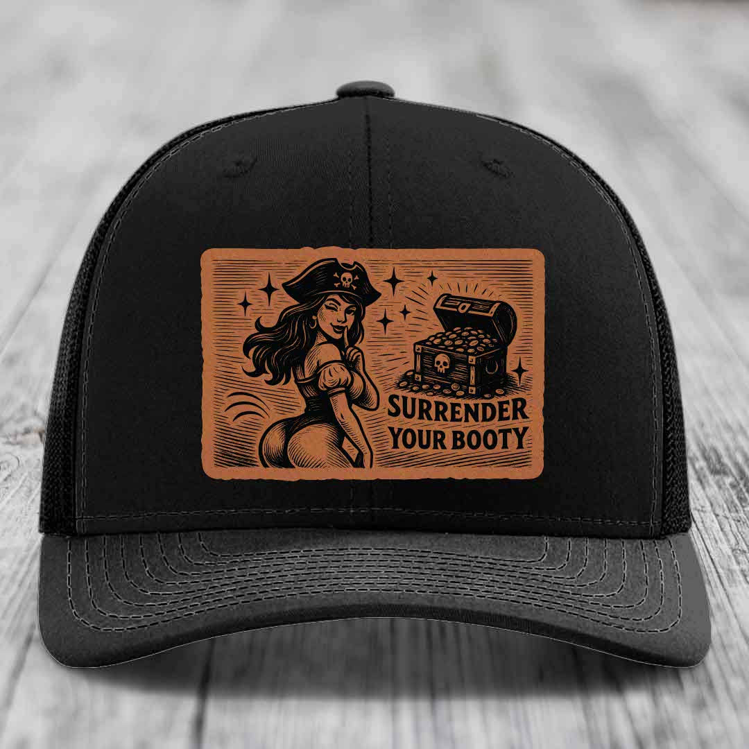 Surrender Your Booty - Leather Patch Hat - Rawhide to Black Patch - Richardson 112 Snapback Trucker Hat