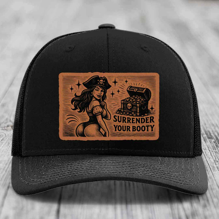 Surrender Your Booty - Leather Patch Hat - Rawhide to Black Patch - Richardson 112 Snapback Trucker Hat