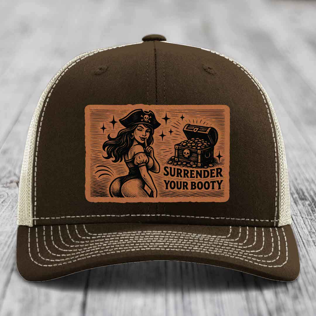 Surrender Your Booty - Leather Patch Hat - Rawhide to Black Patch - Richardson 112 Snapback Trucker Hat