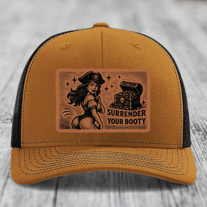 Surrender Your Booty - Leather Patch Hat - Rawhide to Black Patch - Richardson 112 Snapback Trucker Hat