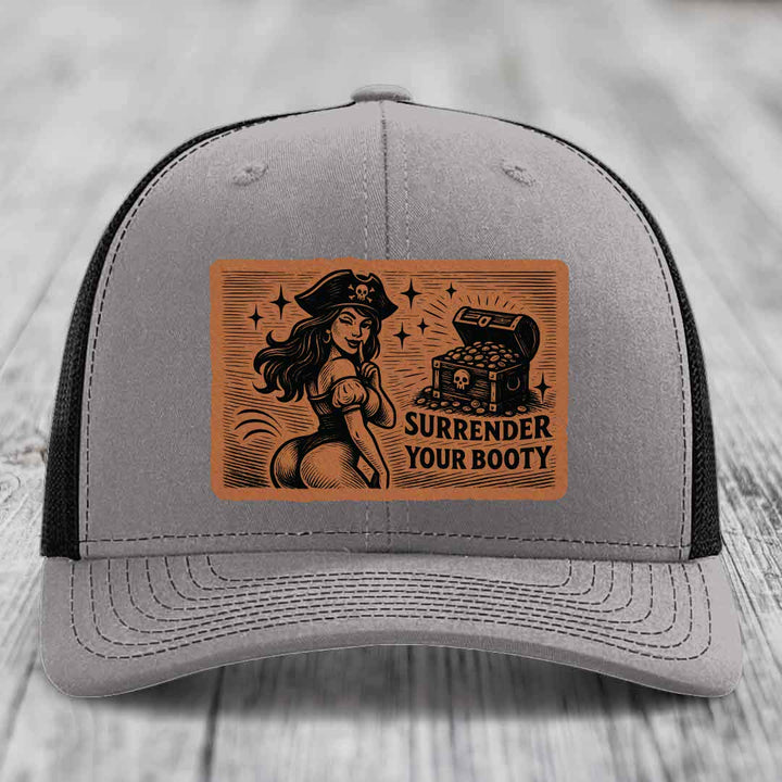 Surrender Your Booty - Leather Patch Hat - Rawhide to Black Patch - Richardson 112 Snapback Trucker Hat