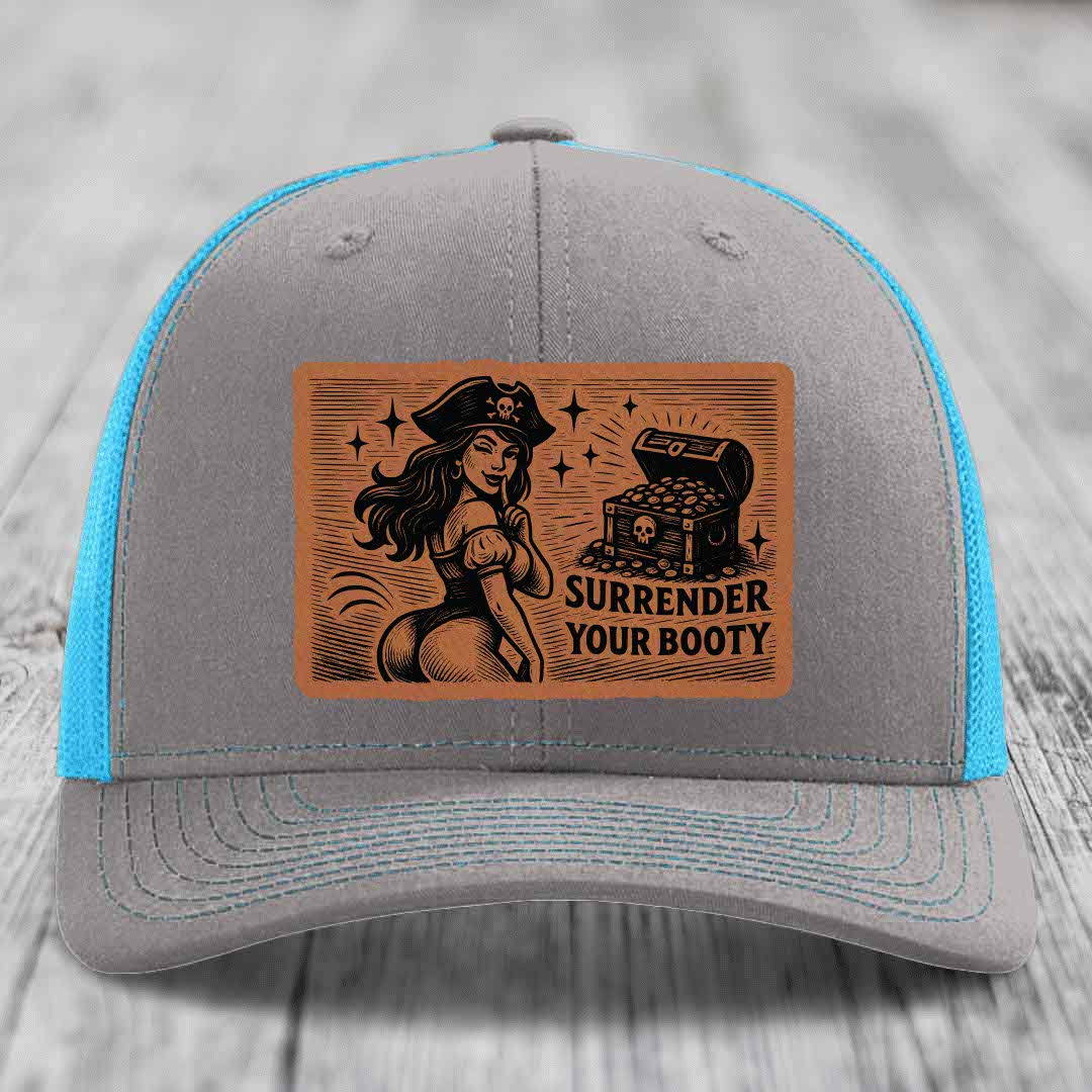 Surrender Your Booty - Leather Patch Hat - Rawhide to Black Patch - Richardson 112 Snapback Trucker Hat
