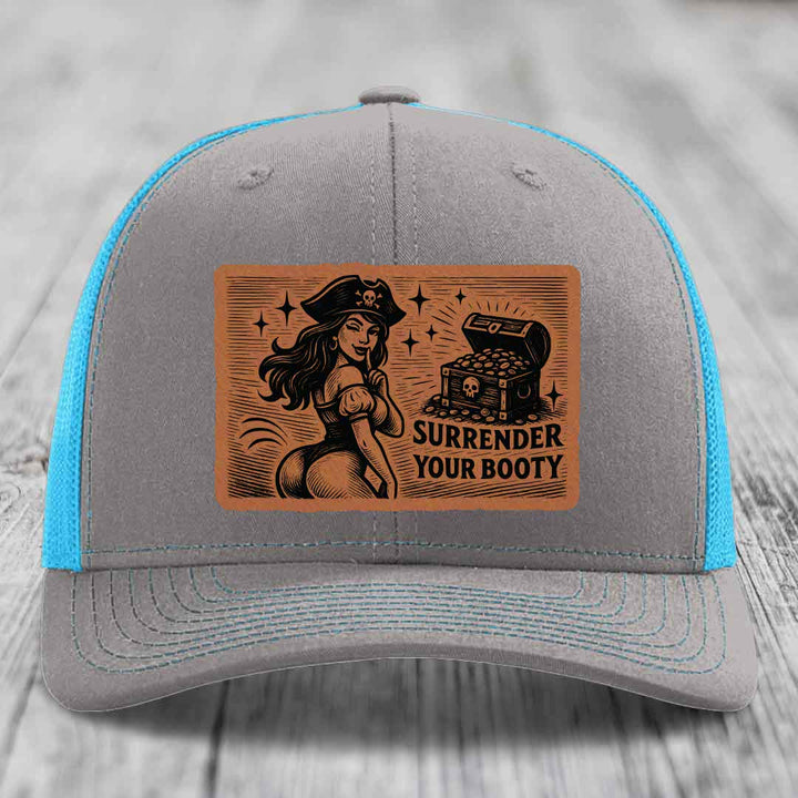 Surrender Your Booty - Leather Patch Hat - Rawhide to Black Patch - Richardson 112 Snapback Trucker Hat