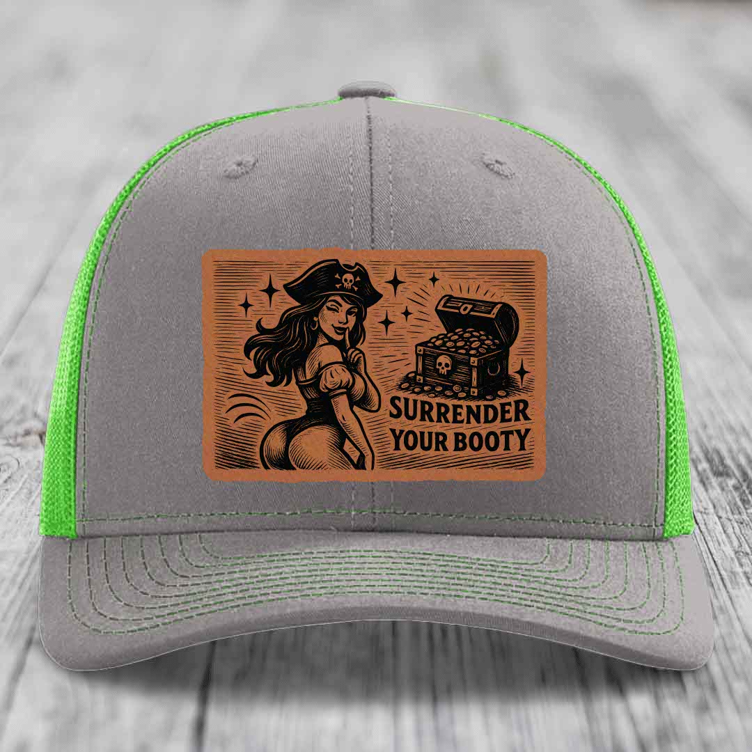 Surrender Your Booty - Leather Patch Hat - Rawhide to Black Patch - Richardson 112 Snapback Trucker Hat