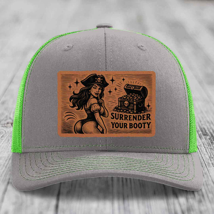 Surrender Your Booty - Leather Patch Hat - Rawhide to Black Patch - Richardson 112 Snapback Trucker Hat
