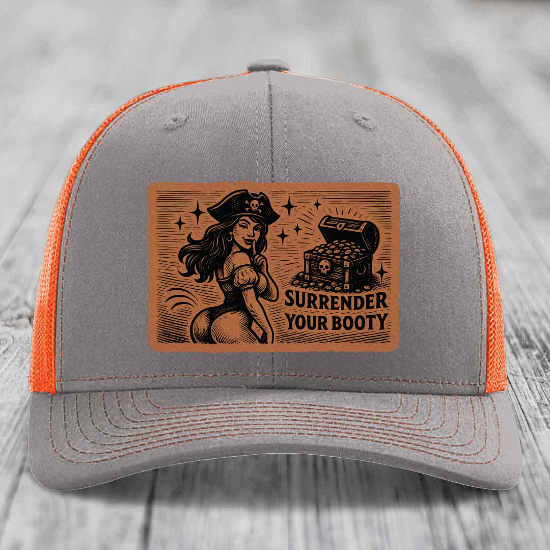Surrender Your Booty - Leather Patch Hat - Rawhide to Black Patch - Richardson 112 Snapback Trucker Hat
