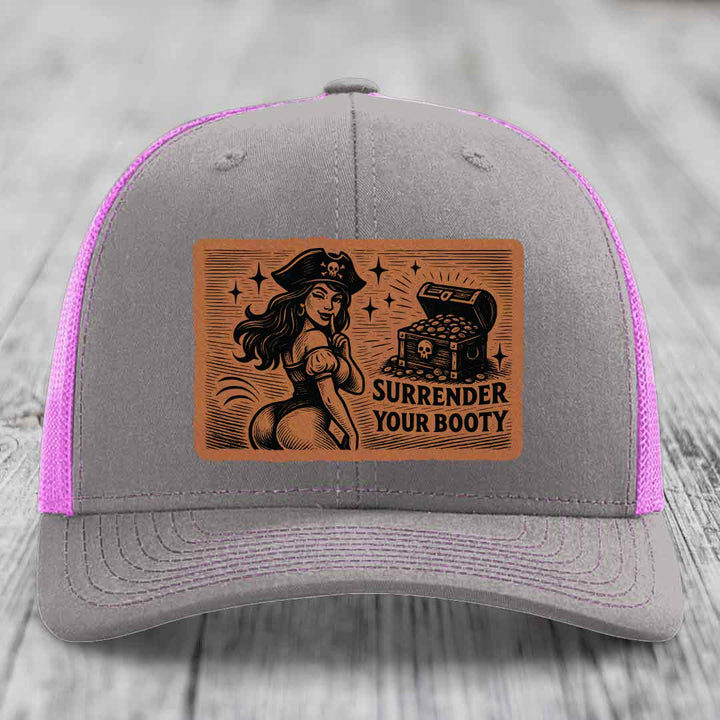 Surrender Your Booty - Leather Patch Hat - Rawhide to Black Patch - Richardson 112 Snapback Trucker Hat