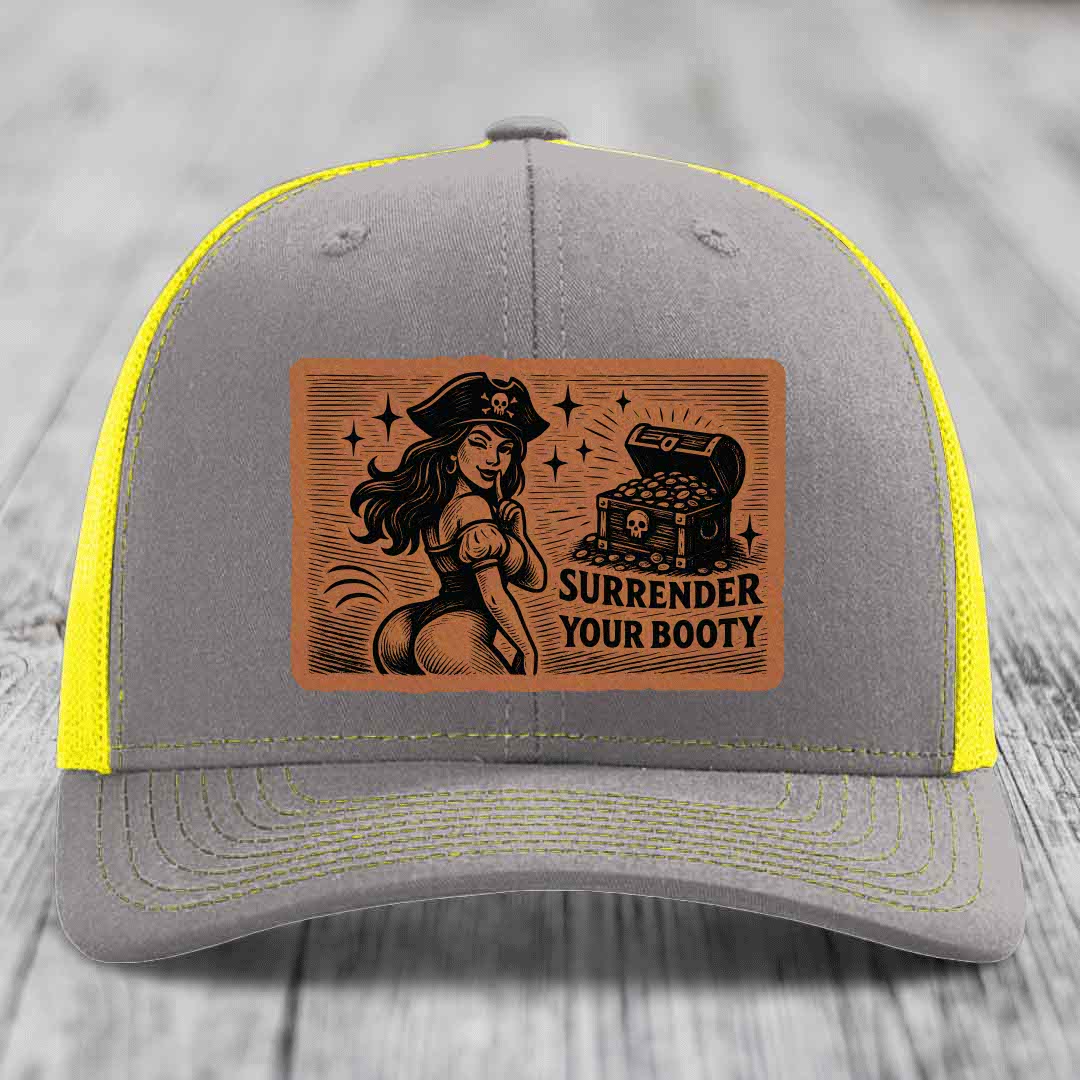 Surrender Your Booty - Leather Patch Hat - Rawhide to Black Patch - Richardson 112 Snapback Trucker Hat