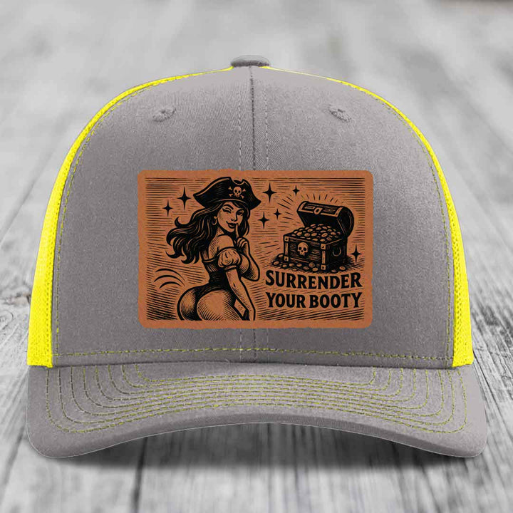 Surrender Your Booty - Leather Patch Hat - Rawhide to Black Patch - Richardson 112 Snapback Trucker Hat