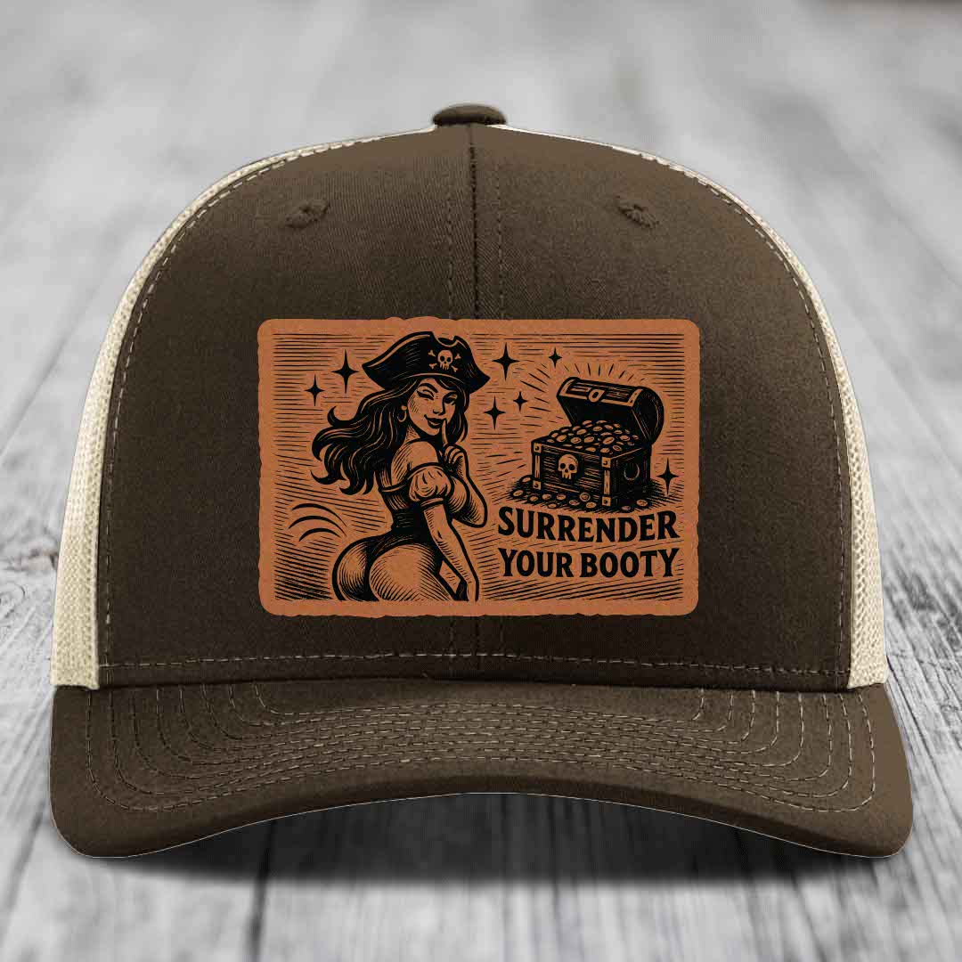 Surrender Your Booty - Leather Patch Hat - Rawhide to Black Patch - Richardson 112 Snapback Trucker Hat