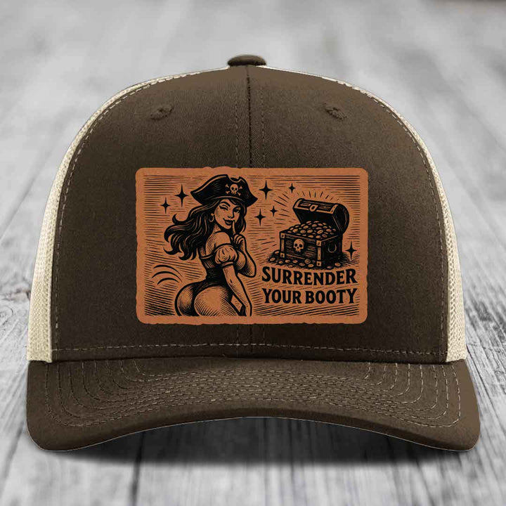 Surrender Your Booty - Leather Patch Hat - Rawhide to Black Patch - Richardson 112 Snapback Trucker Hat