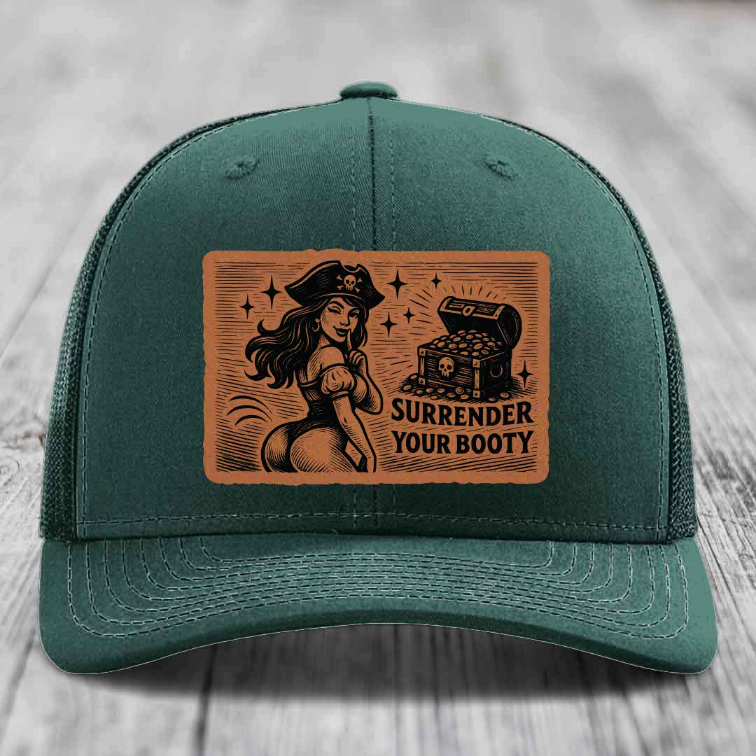 Surrender Your Booty - Leather Patch Hat - Rawhide to Black Patch - Richardson 112 Snapback Trucker Hat