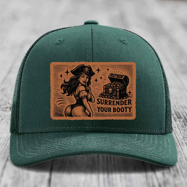 Surrender Your Booty - Leather Patch Hat - Rawhide to Black Patch - Richardson 112 Snapback Trucker Hat