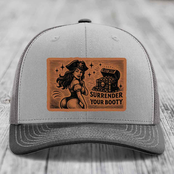 Surrender Your Booty - Leather Patch Hat - Rawhide to Black Patch - Richardson 112 Snapback Trucker Hat