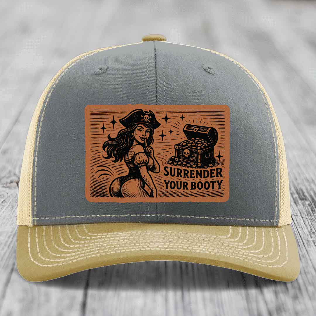 Surrender Your Booty - Leather Patch Hat - Rawhide to Black Patch - Richardson 112 Snapback Trucker Hat