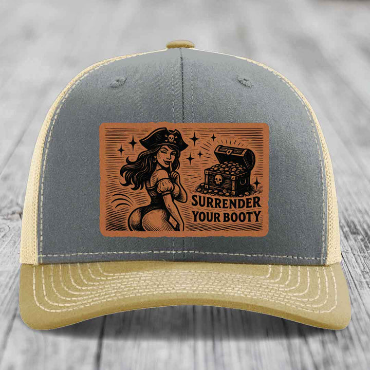 Surrender Your Booty - Leather Patch Hat - Rawhide to Black Patch - Richardson 112 Snapback Trucker Hat