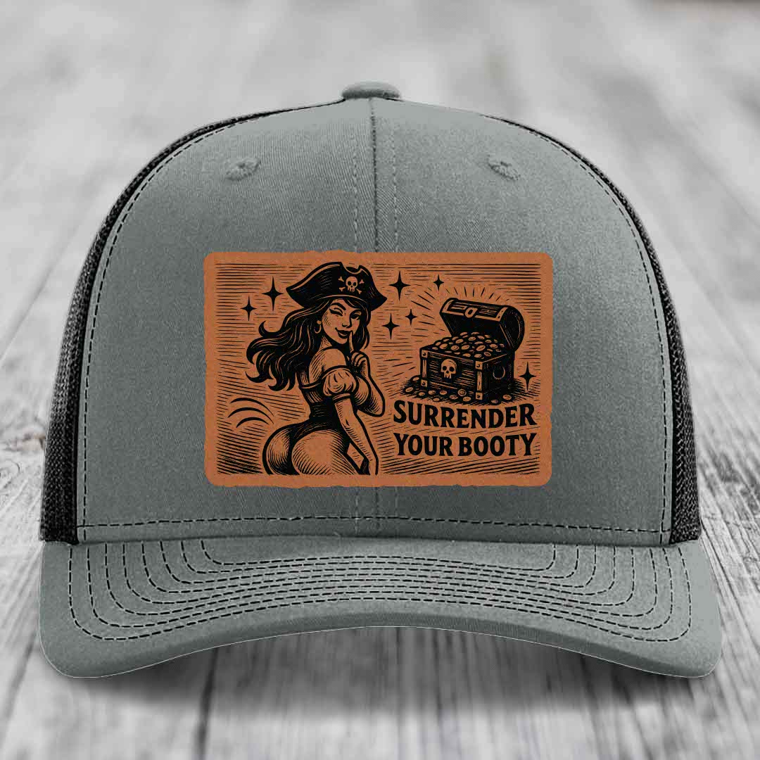 Surrender Your Booty - Leather Patch Hat - Rawhide to Black Patch - Richardson 112 Snapback Trucker Hat