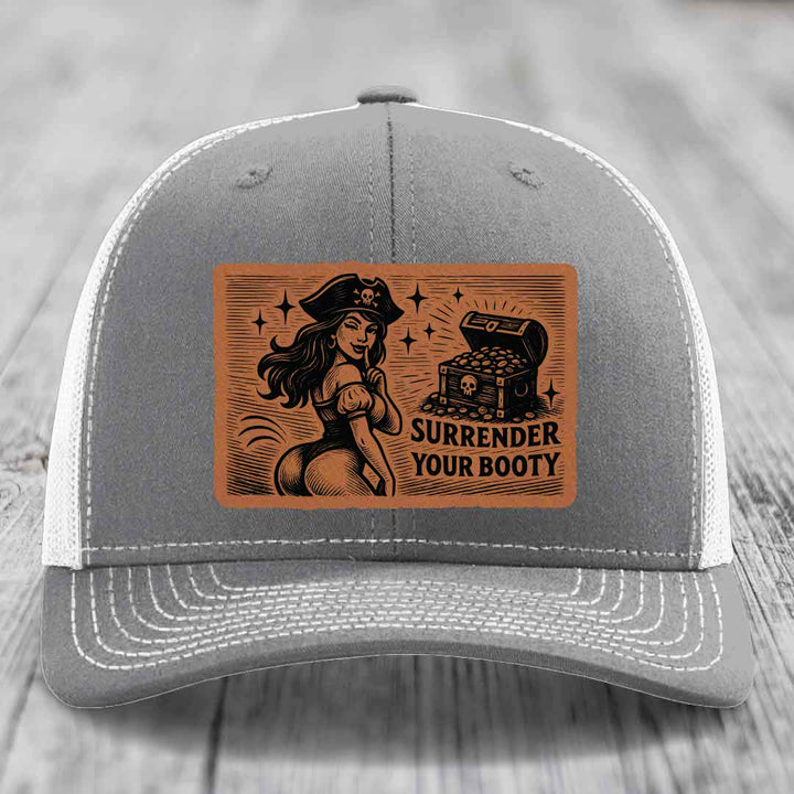 Surrender Your Booty - Leather Patch Hat - Rawhide to Black Patch - Richardson 112 Snapback Trucker Hat