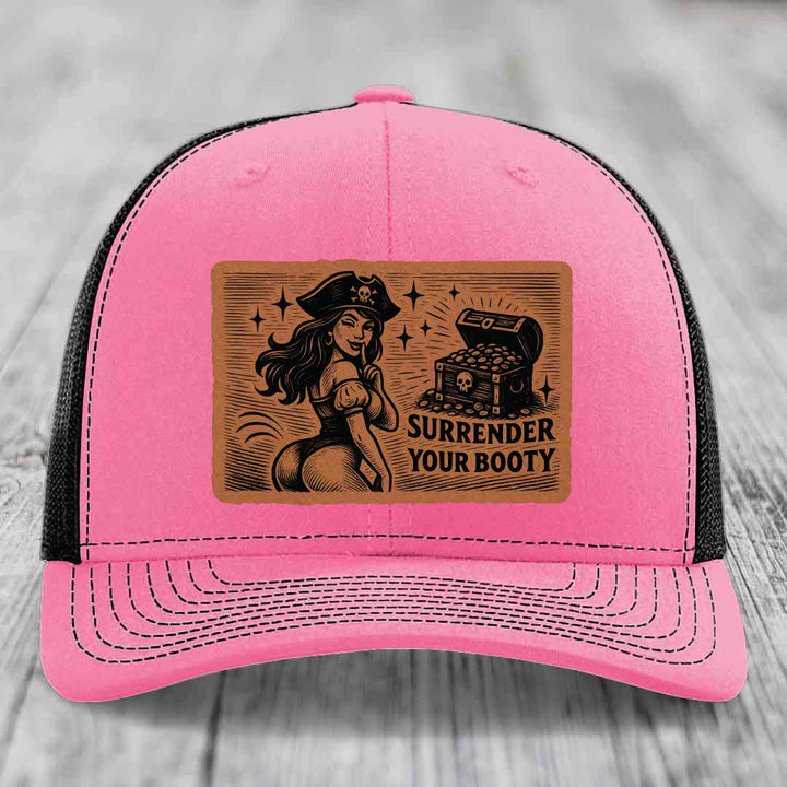 Surrender Your Booty - Leather Patch Hat - Rawhide to Black Patch - Richardson 112 Snapback Trucker Hat