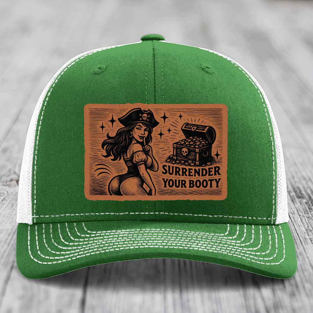 Surrender Your Booty - Leather Patch Hat - Rawhide to Black Patch - Richardson 112 Snapback Trucker Hat