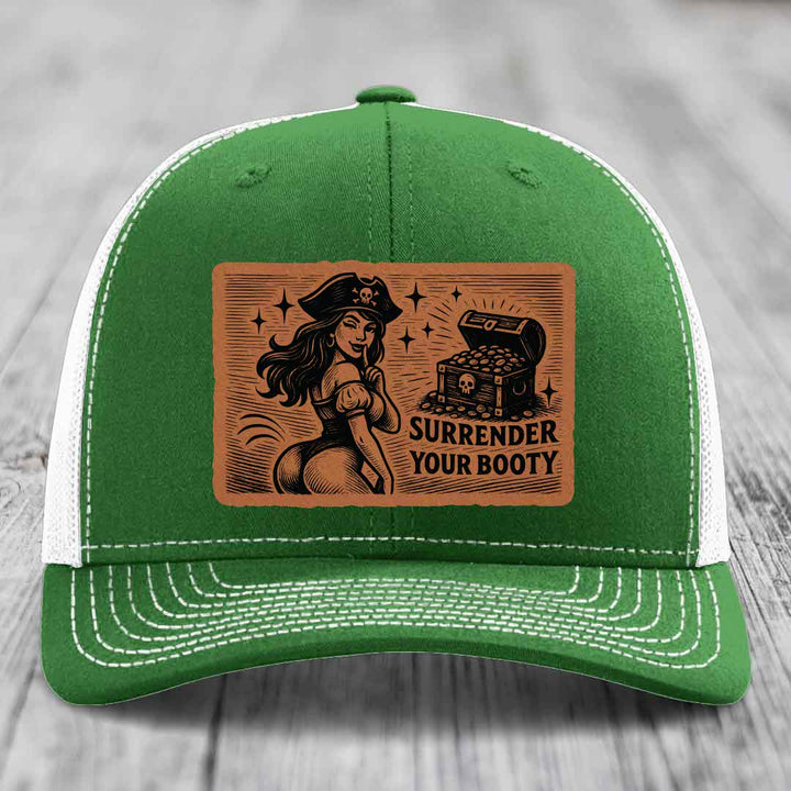 Surrender Your Booty - Leather Patch Hat - Rawhide to Black Patch - Richardson 112 Snapback Trucker Hat