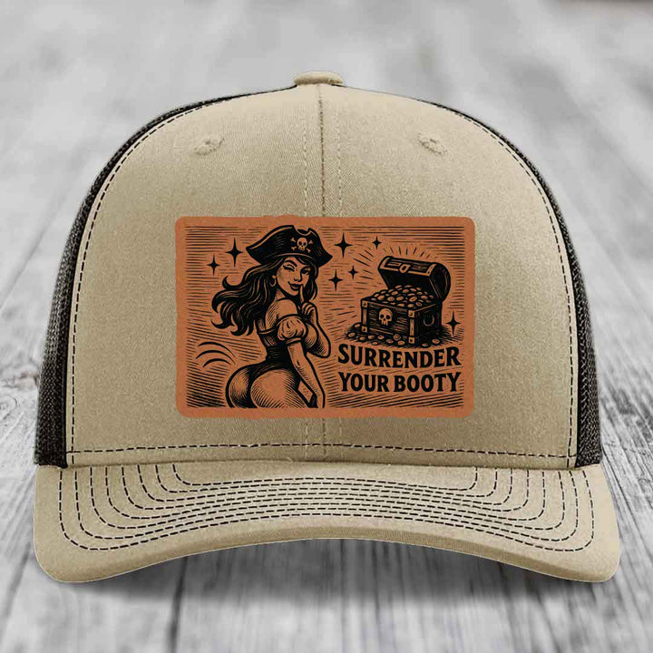 Surrender Your Booty - Leather Patch Hat - Rawhide to Black Patch - Richardson 112 Snapback Trucker Hat