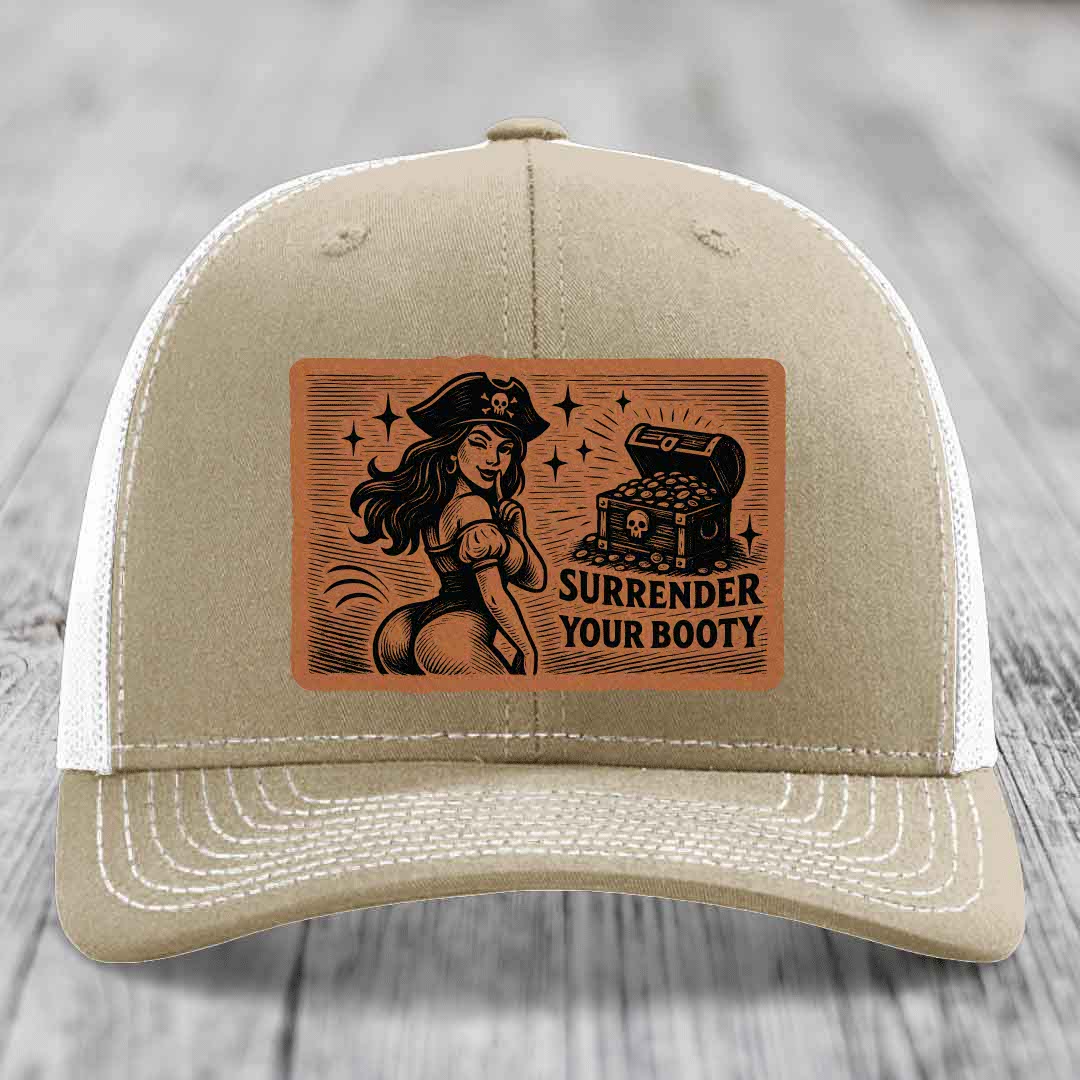 Surrender Your Booty - Leather Patch Hat - Rawhide to Black Patch - Richardson 112 Snapback Trucker Hat