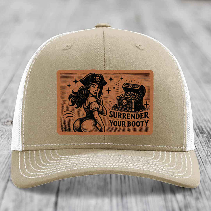 Surrender Your Booty - Leather Patch Hat - Rawhide to Black Patch - Richardson 112 Snapback Trucker Hat