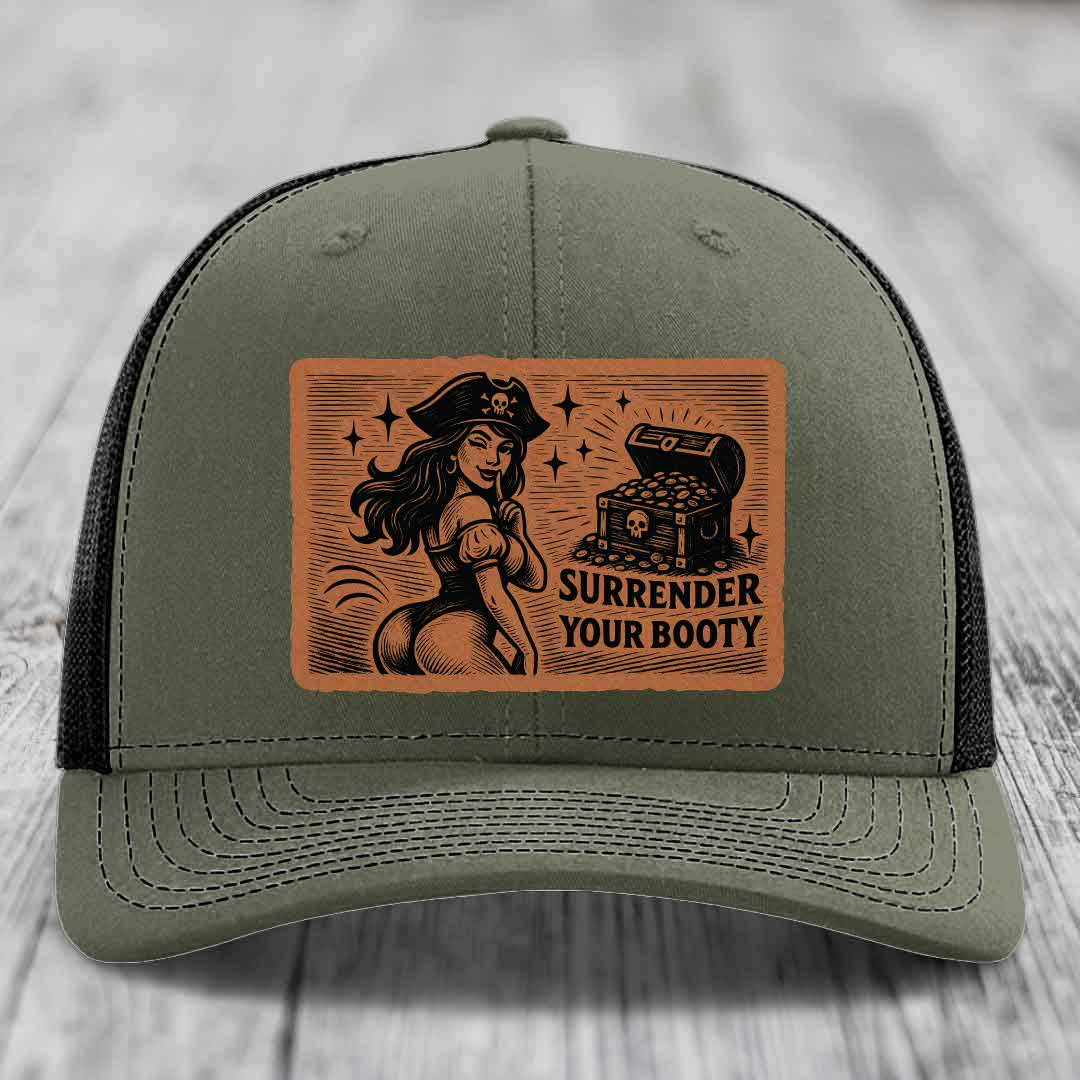 Surrender Your Booty - Leather Patch Hat - Rawhide to Black Patch - Richardson 112 Snapback Trucker Hat