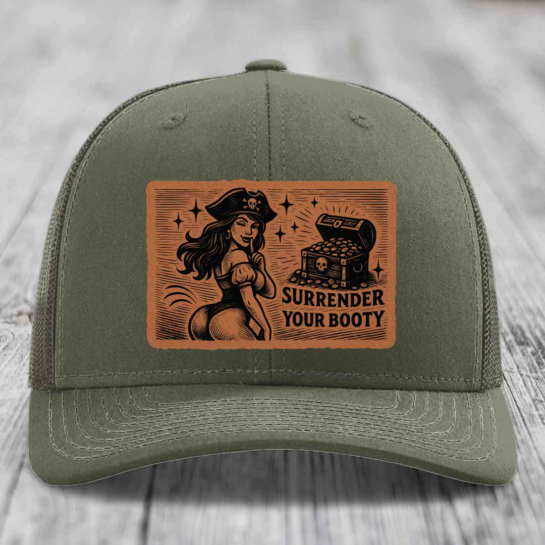 Surrender Your Booty - Leather Patch Hat - Rawhide to Black Patch - Richardson 112 Snapback Trucker Hat