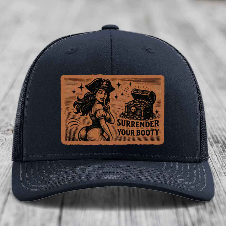 Surrender Your Booty - Leather Patch Hat - Rawhide to Black Patch - Richardson 112 Snapback Trucker Hat
