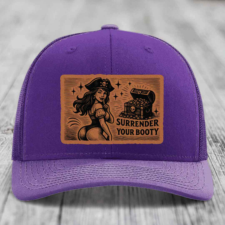 Surrender Your Booty - Leather Patch Hat - Rawhide to Black Patch - Richardson 112 Snapback Trucker Hat
