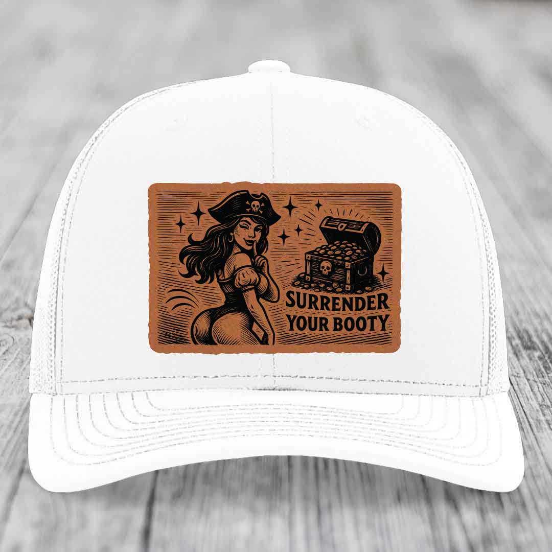 Surrender Your Booty - Leather Patch Hat - Rawhide to Black Patch - Richardson 112 Snapback Trucker Hat