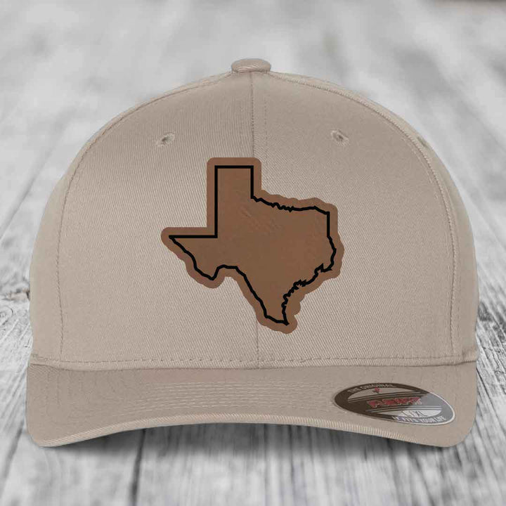 Texas Border - Leather Patch Hat - Dark Brown to Black Patch - Flexfit 6277 Fitted Hat