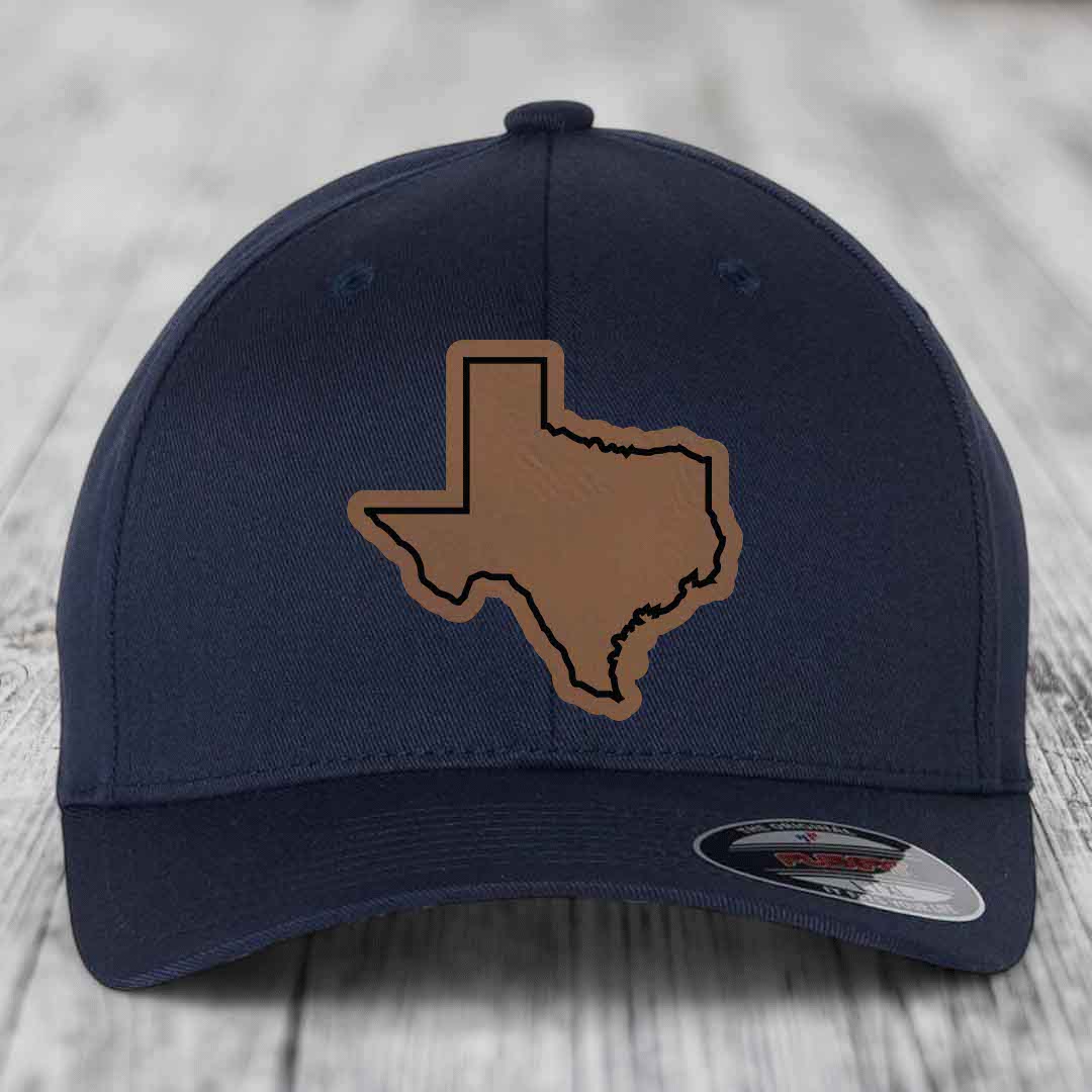 Texas Border - Leather Patch Hat - Dark Brown to Black Patch - Flexfit 6277 Fitted Hat