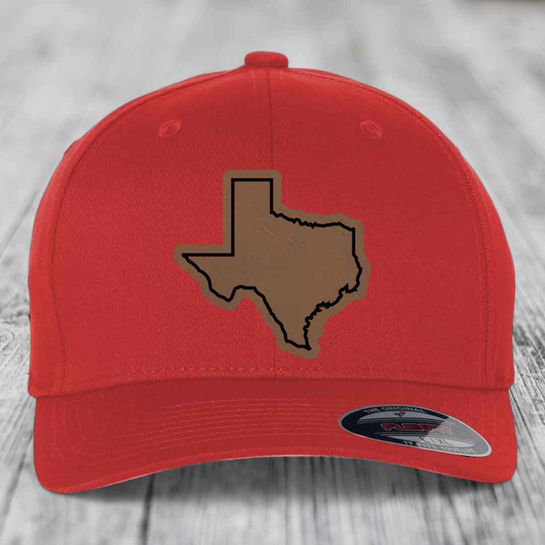 Texas Border - Leather Patch Hat - Dark Brown to Black Patch - Flexfit 6277 Fitted Hat