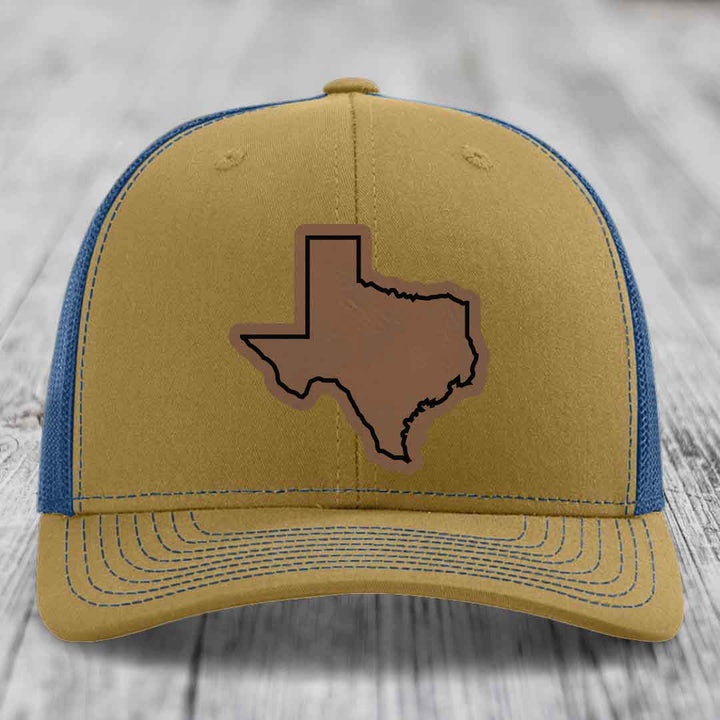 Texas Border - Leather Patch Hat - Dark Brown to Black Patch - Richardson 112 Snapback Trucker Hat