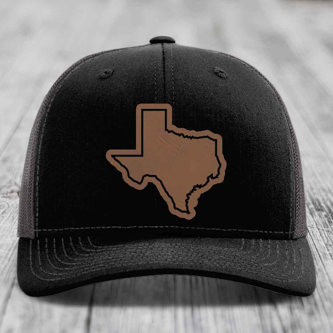 Texas Border - Leather Patch Hat - Dark Brown to Black Patch - Richardson 112 Snapback Trucker Hat