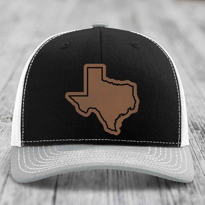 Texas Border - Leather Patch Hat - Dark Brown to Black Patch - Richardson 112 Snapback Trucker Hat