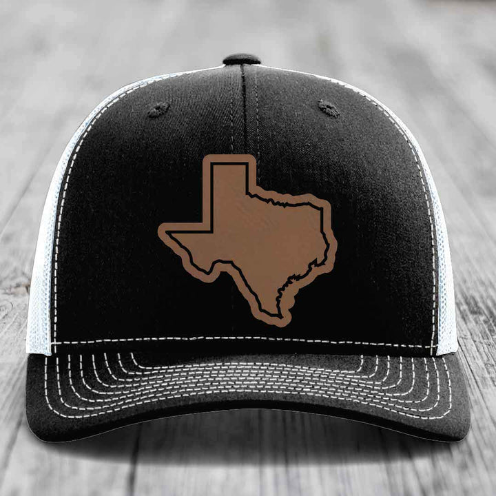 Texas Border - Leather Patch Hat - Dark Brown to Black Patch - Richardson 112 Snapback Trucker Hat