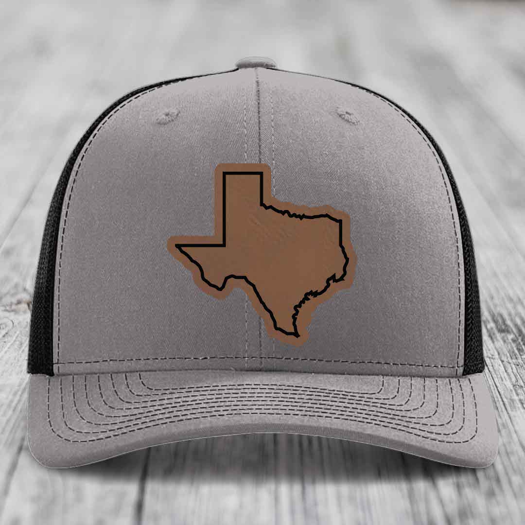 Texas Border - Leather Patch Hat - Dark Brown to Black Patch - Richardson 112 Snapback Trucker Hat