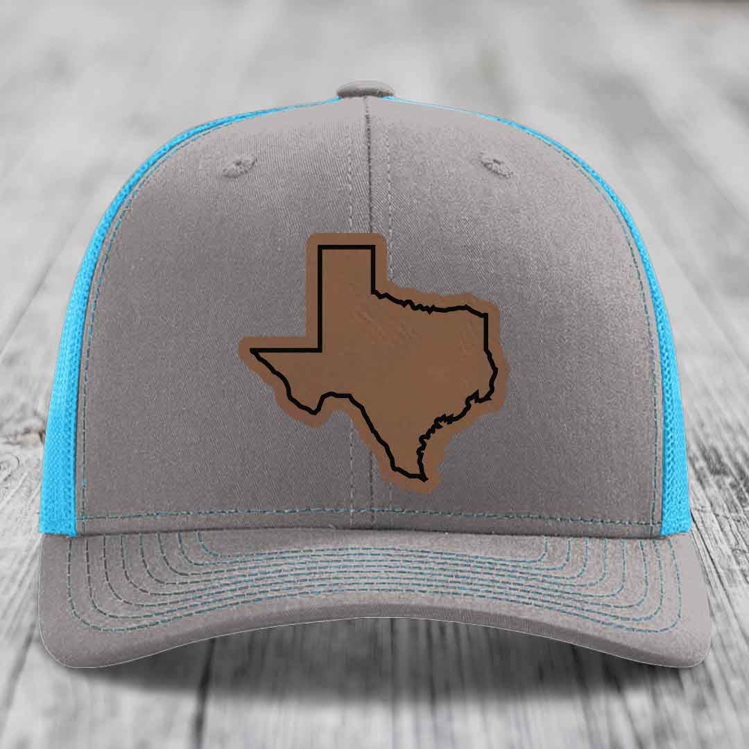 Texas Border - Leather Patch Hat - Dark Brown to Black Patch - Richardson 112 Snapback Trucker Hat