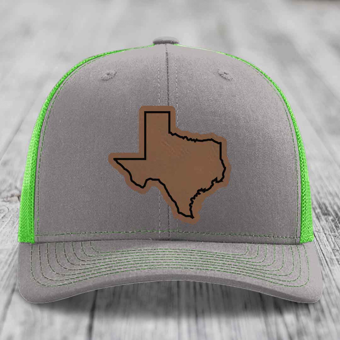 Texas Border - Leather Patch Hat - Dark Brown to Black Patch - Richardson 112 Snapback Trucker Hat